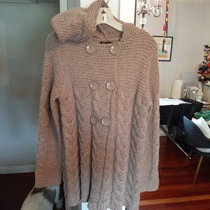 BCBGMaxAzaria Hooded double breasted cardigan cable knit gray - Medium